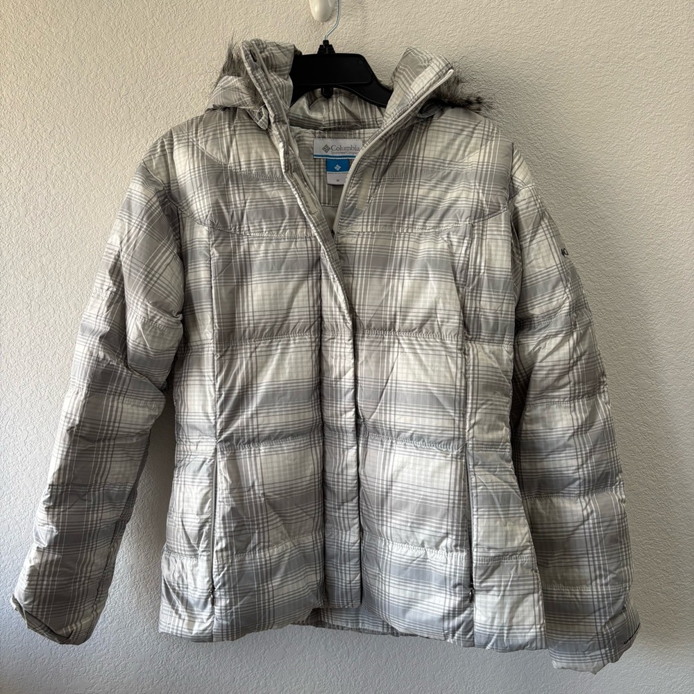 COLUMBIA Women’s Omni-Shield Plaid Hooded Down Puffer Jacket Coat